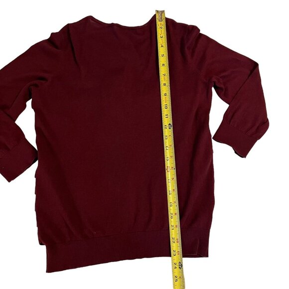 Ann Taylor Womens Cardigan Cotton Sweater Ruffles Buttons Wine Maroon Red Med - Picture 7 of 10